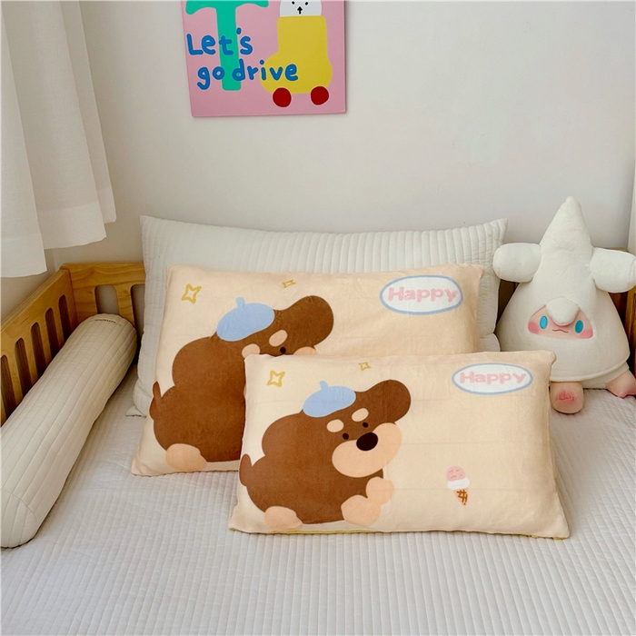 91家纺网 家纺一手货源 找家纺 萌宝家纺 2025新款儿童牛奶绒豆豆单品枕套 小狗
