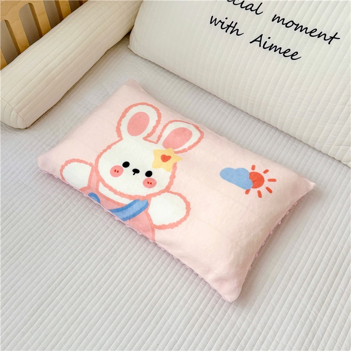 91家纺网 家纺一手货源 找家纺 萌宝家纺 2025新款儿童牛奶绒豆豆单品枕套 小兔子