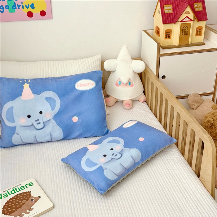 91家纺网 家纺一手货源 找家纺 萌宝家纺 2025新款儿童牛奶绒豆豆单品枕套 大象