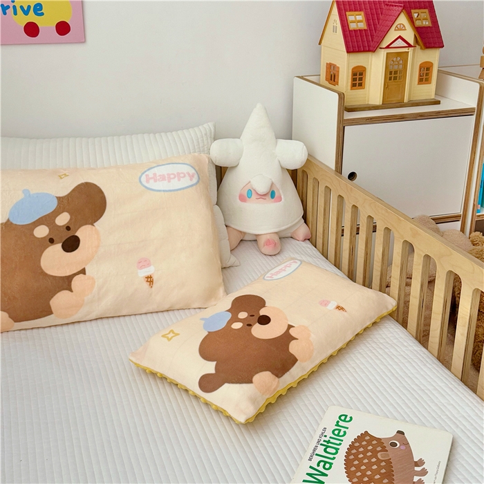 91家纺网 家纺一手货源 找家纺 萌宝家纺 2025新款儿童牛奶绒豆豆单品枕套 小狗