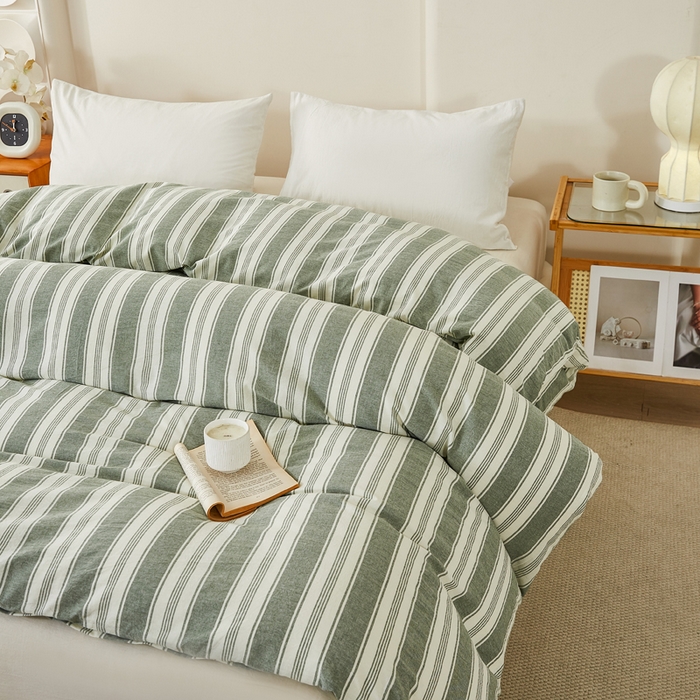 91家纺网 家纺一手货源 找家纺 润肤居 2025新款色织水洗棉系列被套单件被套单品单被套 拉斐尔-绿