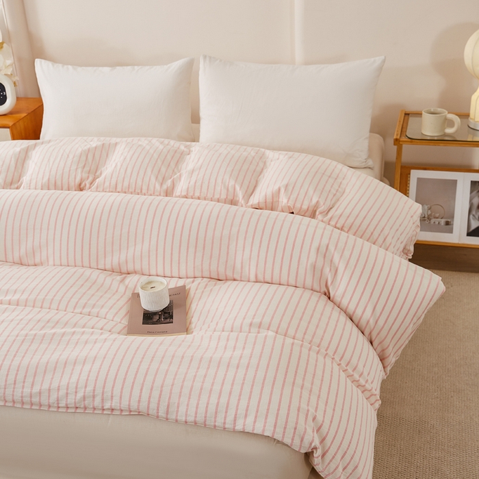 91家纺网 家纺一手货源 找家纺 润肤居 2025新款色织水洗棉系列被套单件被套单品单被套 青春-粉