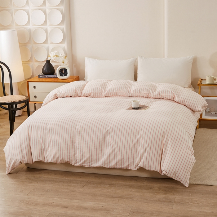 91家纺网 家纺一手货源 找家纺 润肤居 2025新款色织水洗棉系列被套单件被套单品单被套 青春-粉