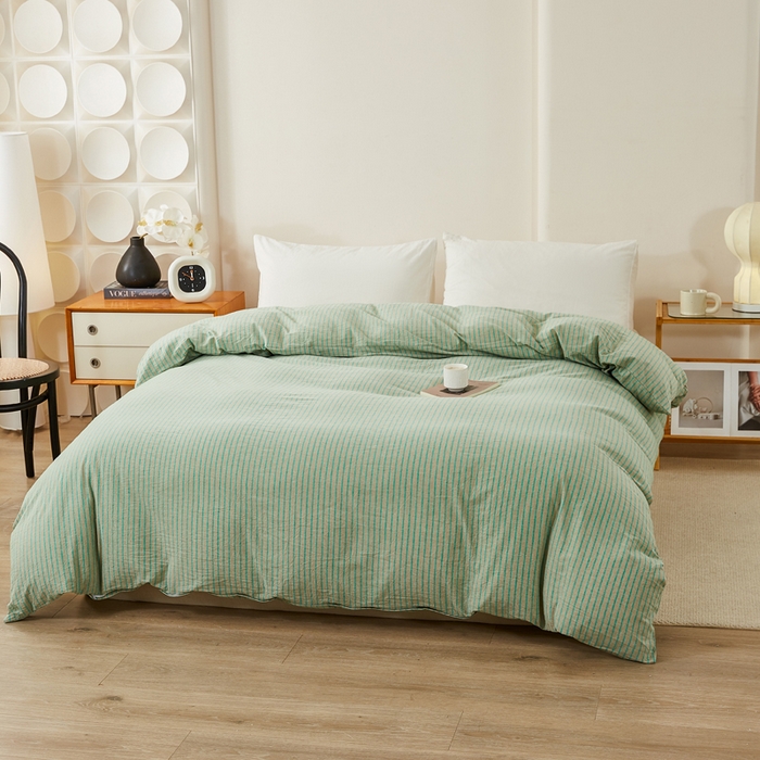 91家纺网 家纺一手货源 找家纺 润肤居 2025新款色织水洗棉系列被套单件被套单品单被套 维克多绿