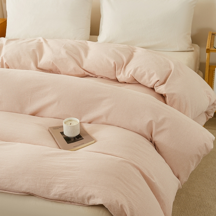 91家纺网 家纺一手货源 找家纺 润肤居 2025新款色织水洗棉系列被套单件被套单品单被套 细条纹-豆沙