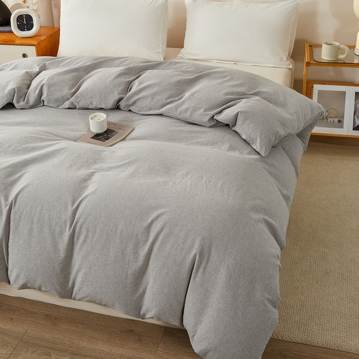 91家纺网 家纺一手货源 找家纺 润肤居 2025新款色织水洗棉系列被套单件被套单品单被套 细条纹-灰
