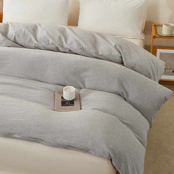 91家纺网 家纺一手货源 找家纺 润肤居 2025新款色织水洗棉系列被套单件被套单品单被套 细条纹-灰