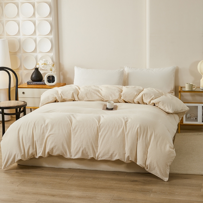 91家纺网 家纺一手货源 找家纺 润肤居 2025新款色织水洗棉系列被套单件被套单品单被套 细条纹-米色