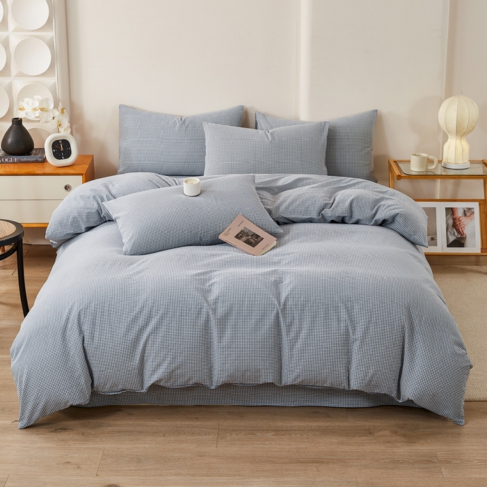 九沐良品 2025新款全棉色织水洗棉四件套 巴厘岛-蓝