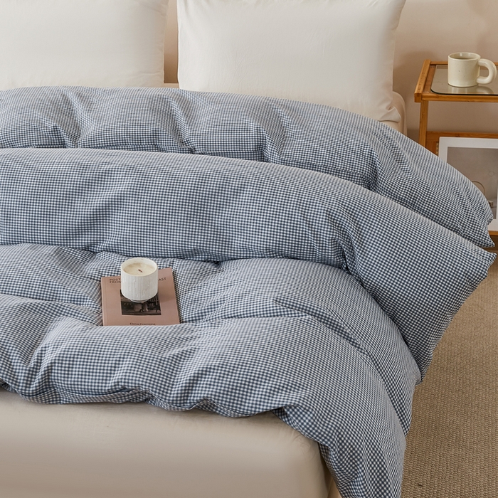 91家纺网 家纺一手货源 找家纺 九沐良品 2025新款全棉色织水洗棉四件套 巴厘岛-蓝