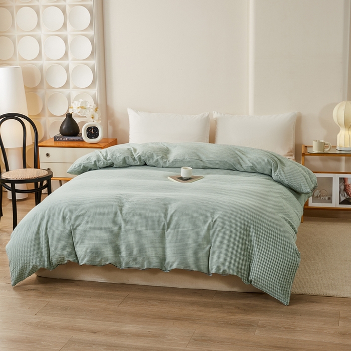 91家纺网 家纺一手货源 找家纺 九沐良品 2025新款全棉色织水洗棉四件套 巴厘岛-绿