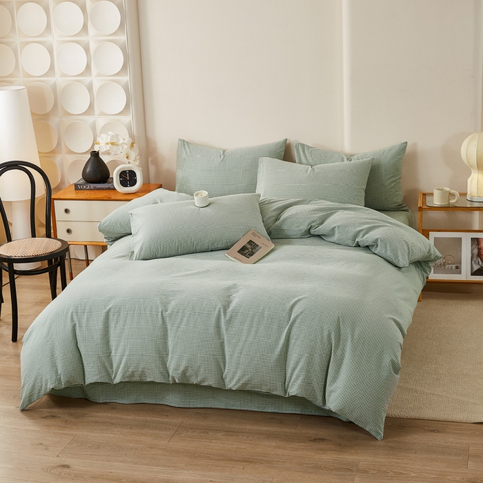 91家纺网 家纺一手货源 找家纺 九沐良品 2025新款全棉色织水洗棉四件套 巴厘岛-绿