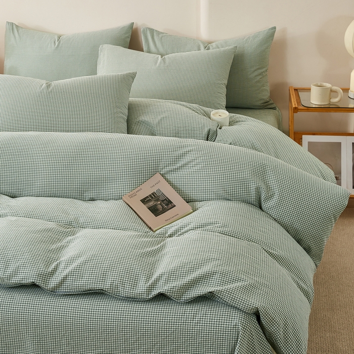 91家纺网 家纺一手货源 找家纺 九沐良品 2025新款全棉色织水洗棉四件套 巴厘岛-绿