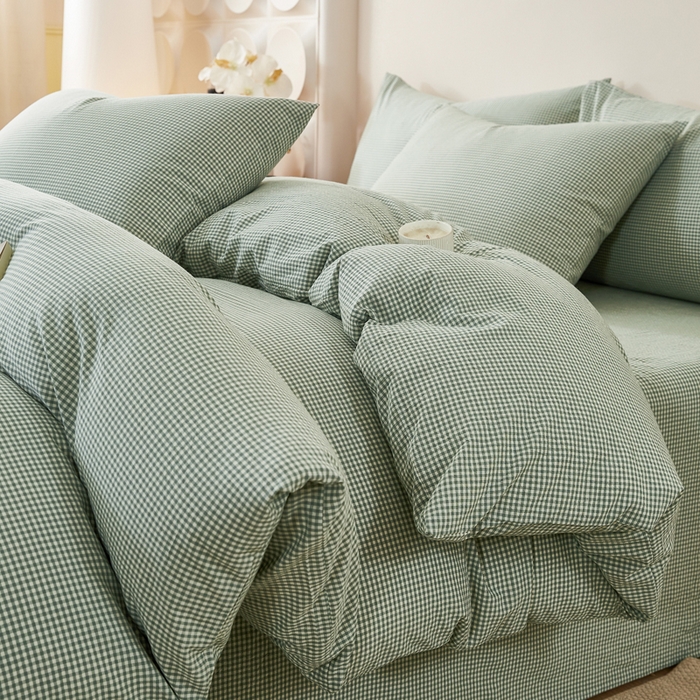 91家纺网 家纺一手货源 找家纺 九沐良品 2025新款全棉色织水洗棉四件套 巴厘岛-绿