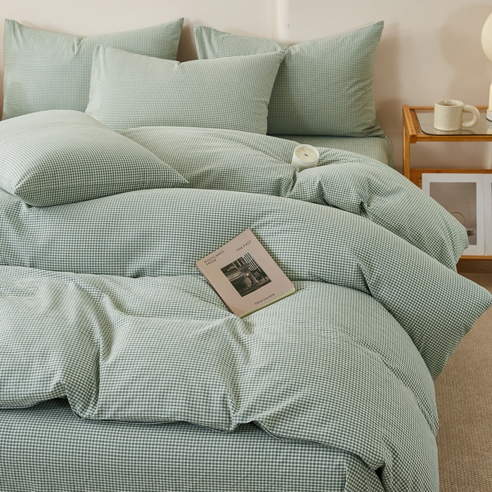 91家纺网 家纺一手货源 找家纺 九沐良品 2025新款全棉色织水洗棉四件套 巴厘岛-绿