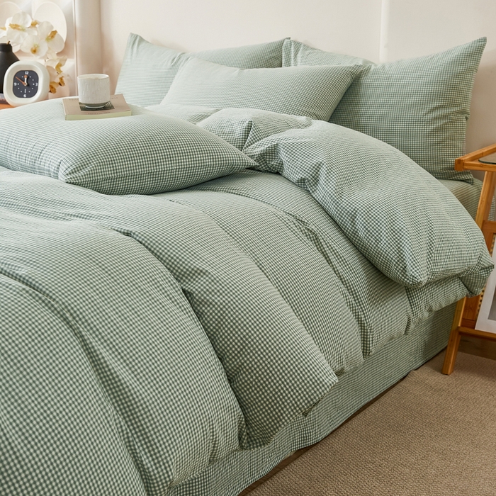 91家纺网 家纺一手货源 找家纺 九沐良品 2025新款全棉色织水洗棉四件套 巴厘岛-绿