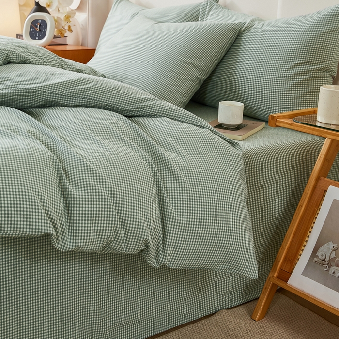 91家纺网 家纺一手货源 找家纺 九沐良品 2025新款全棉色织水洗棉四件套 巴厘岛-绿