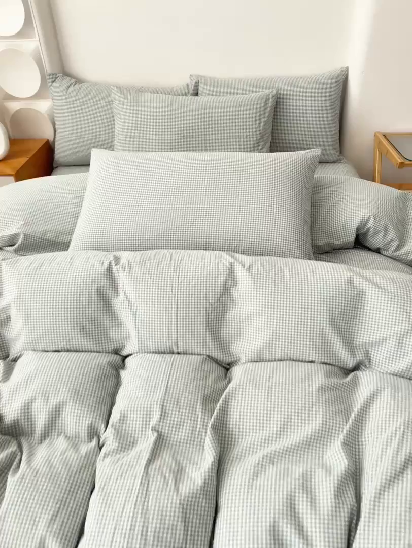 91家纺网 家纺一手货源 找家纺 九沐良品 2025新款全棉色织水洗棉四件套 巴厘岛-绿