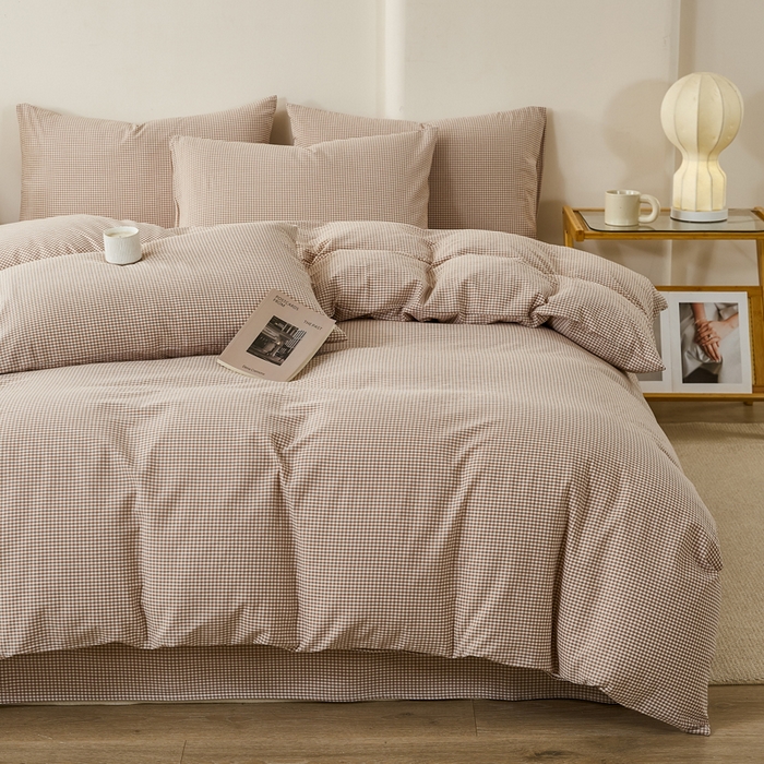 91家纺网 家纺一手货源 找家纺 九沐良品 2025新款全棉色织水洗棉四件套 巴厘岛-米