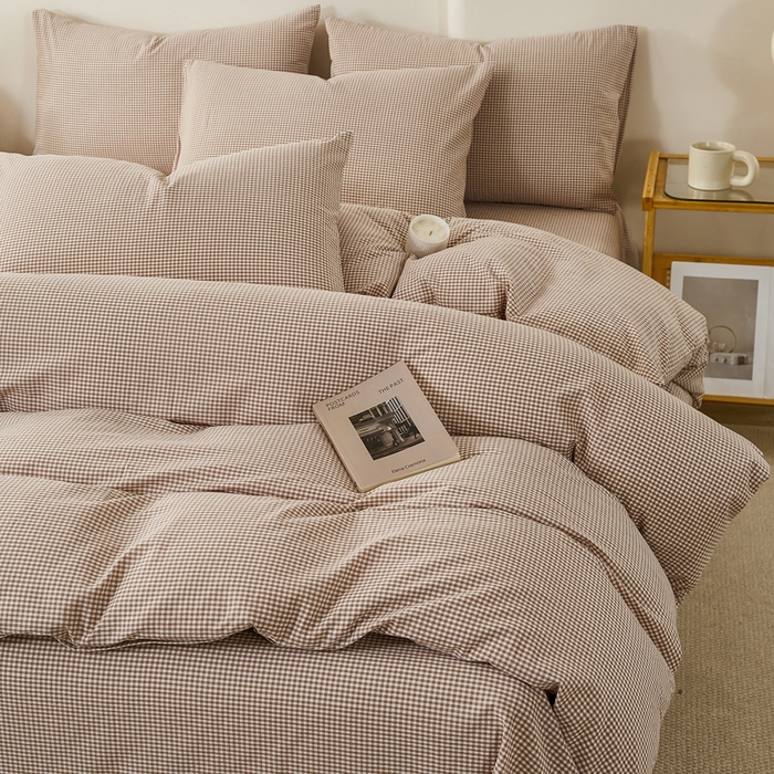 91家纺网 家纺一手货源 找家纺 九沐良品 2025新款全棉色织水洗棉四件套 巴厘岛-米