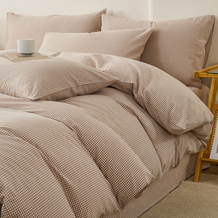 91家纺网 家纺一手货源 找家纺 九沐良品 2025新款全棉色织水洗棉四件套 巴厘岛-米