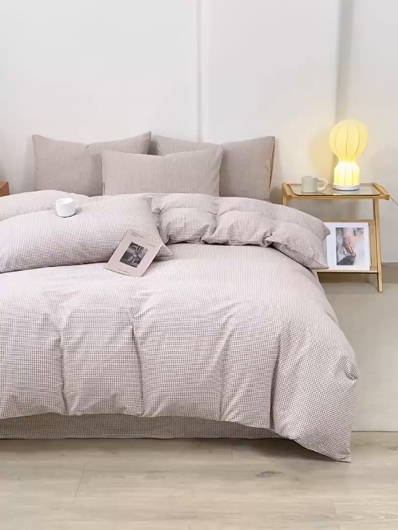 91家纺网 家纺一手货源 找家纺 九沐良品 2025新款全棉色织水洗棉四件套 巴厘岛-米