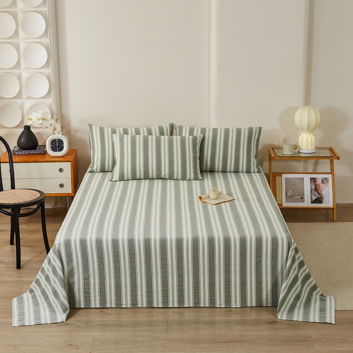 91家纺网 家纺一手货源 找家纺 九沐良品 2025新款全棉色织水洗棉四件套 拉斐尔-绿