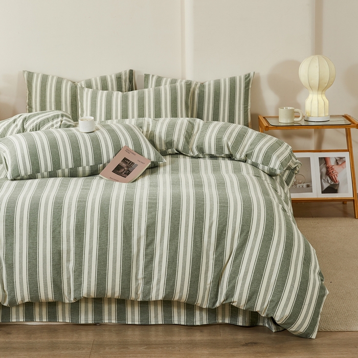 91家纺网 家纺一手货源 找家纺 九沐良品 2025新款全棉色织水洗棉四件套 拉斐尔-绿