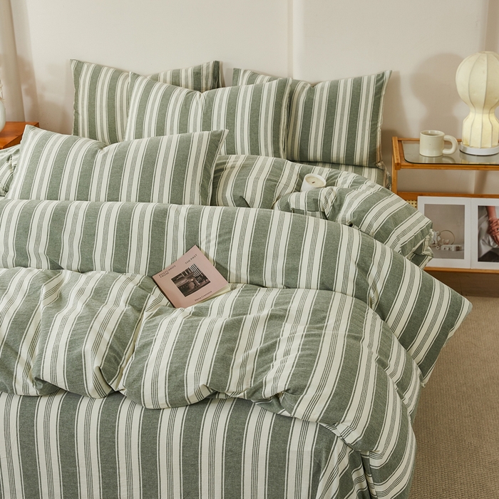 91家纺网 家纺一手货源 找家纺 九沐良品 2025新款全棉色织水洗棉四件套 拉斐尔-绿