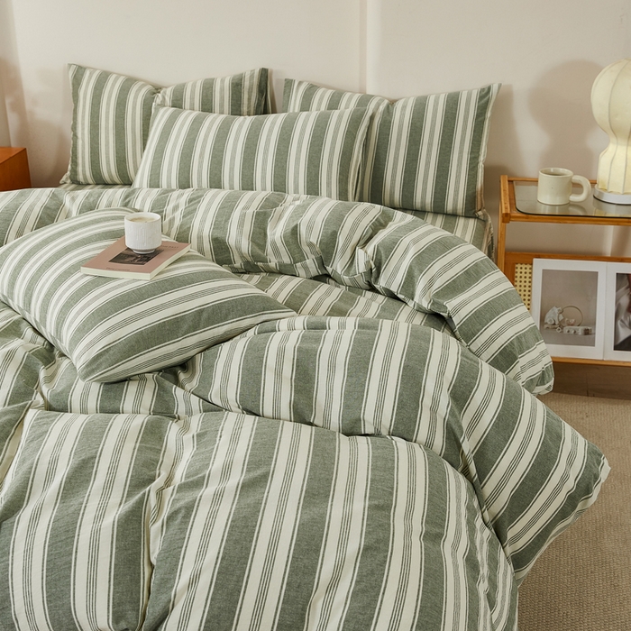 91家纺网 家纺一手货源 找家纺 九沐良品 2025新款全棉色织水洗棉四件套 拉斐尔-绿