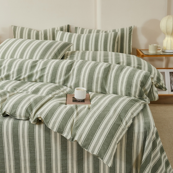 91家纺网 家纺一手货源 找家纺 九沐良品 2025新款全棉色织水洗棉四件套 拉斐尔-绿