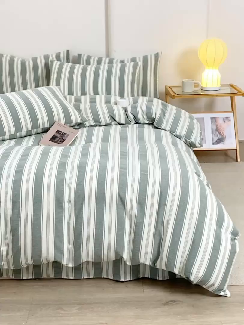 91家纺网 家纺一手货源 找家纺 九沐良品 2025新款全棉色织水洗棉四件套 拉斐尔-绿