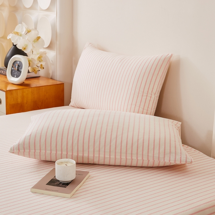 91家纺网 家纺一手货源 找家纺 九沐良品 2025新款全棉色织水洗棉四件套 青春-粉