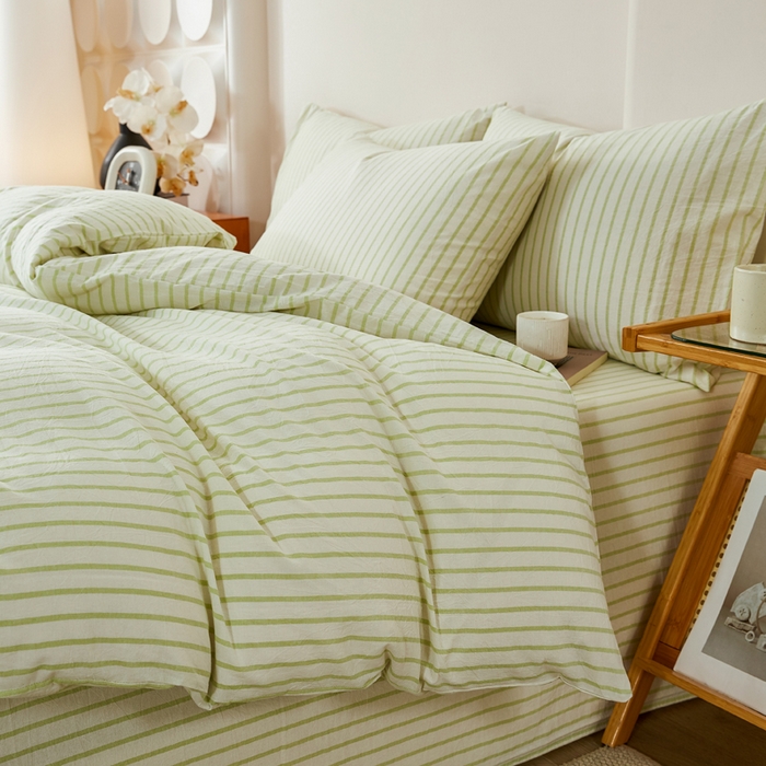 91家纺网 家纺一手货源 找家纺 九沐良品 2025新款全棉色织水洗棉四件套 青春-绿