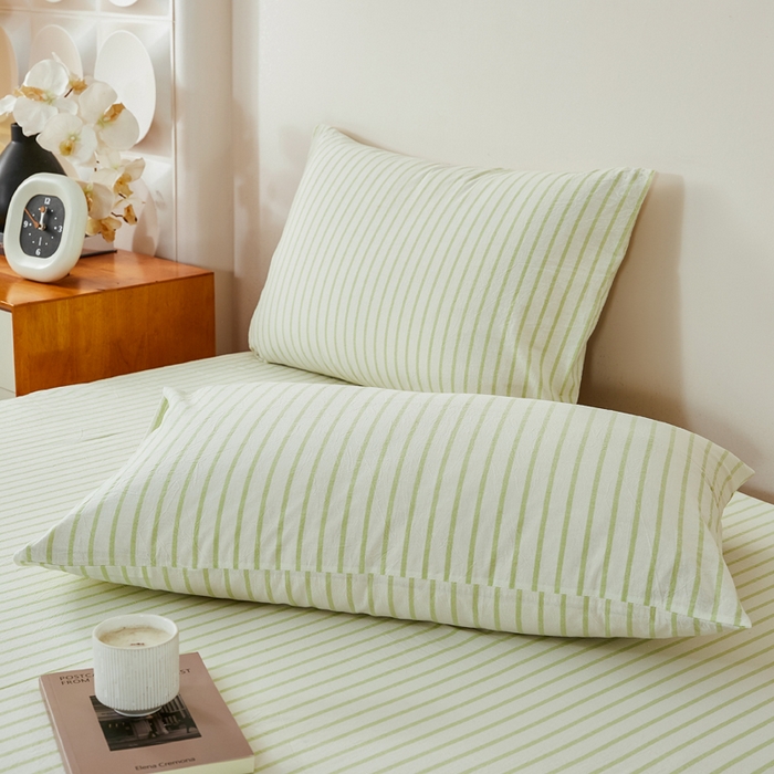 91家纺网 家纺一手货源 找家纺 九沐良品 2025新款全棉色织水洗棉四件套 青春-绿