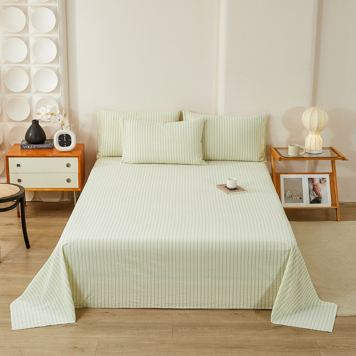 91家纺网 家纺一手货源 找家纺 九沐良品 2025新款全棉色织水洗棉四件套 青春-绿