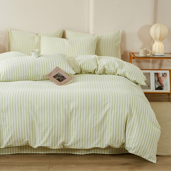 91家纺网 家纺一手货源 找家纺 九沐良品 2025新款全棉色织水洗棉四件套 青春-绿