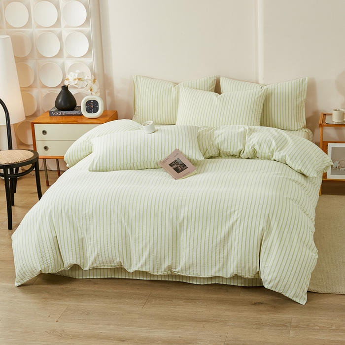 91家纺网 家纺一手货源 找家纺 九沐良品 2025新款全棉色织水洗棉四件套 青春-绿