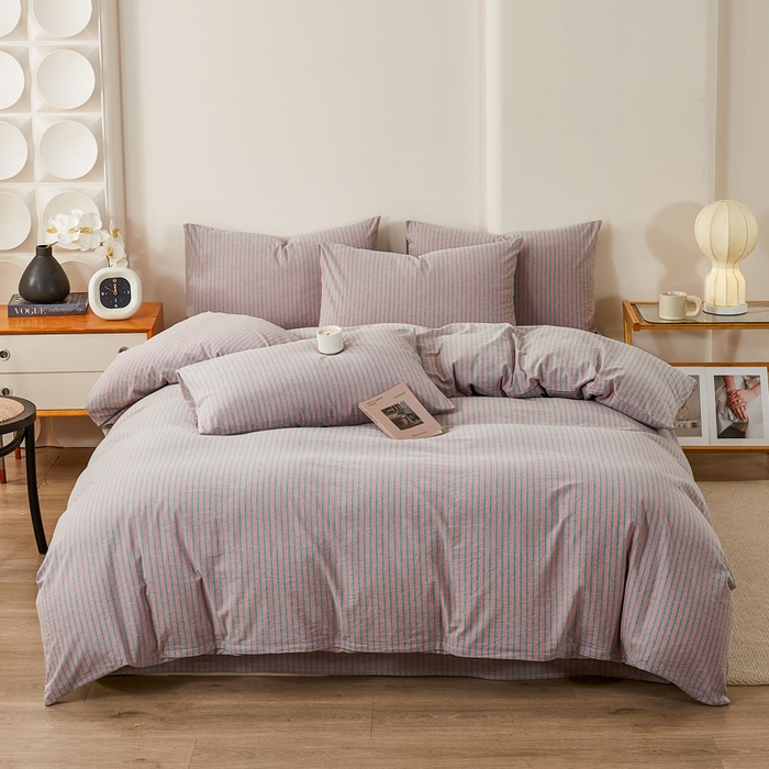 91家纺网 家纺一手货源 找家纺 九沐良品 2025新款全棉色织水洗棉四件套 维克多粉