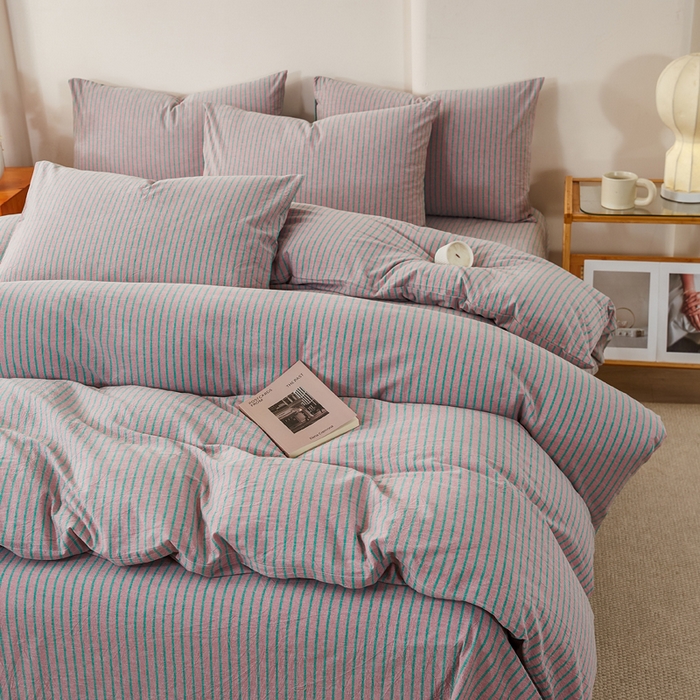 91家纺网 家纺一手货源 找家纺 九沐良品 2025新款全棉色织水洗棉四件套 维克多粉