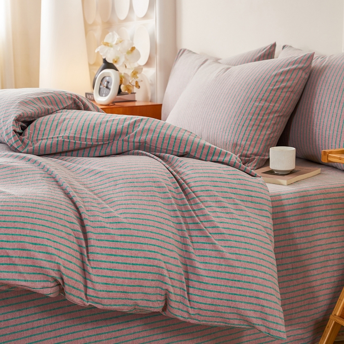 91家纺网 家纺一手货源 找家纺 九沐良品 2025新款全棉色织水洗棉四件套 维克多粉