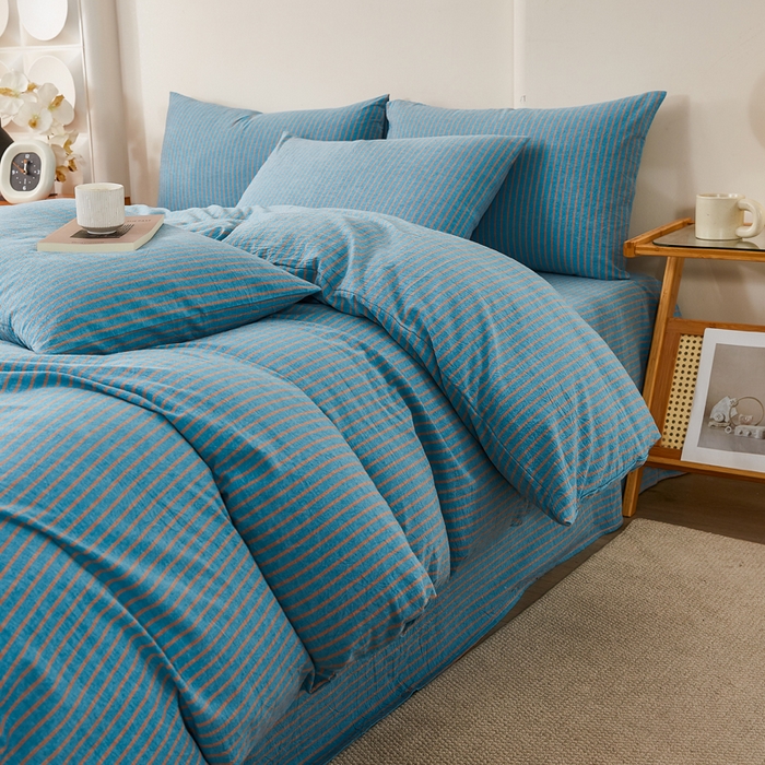 91家纺网 家纺一手货源 找家纺 九沐良品 2025新款全棉色织水洗棉四件套 维克多兰