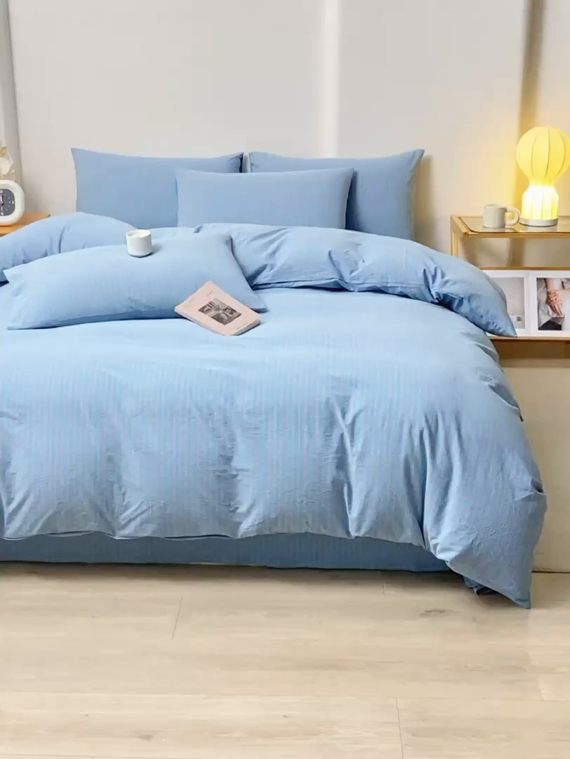 91家纺网 家纺一手货源 找家纺 九沐良品 2025新款全棉色织水洗棉四件套 维克多兰