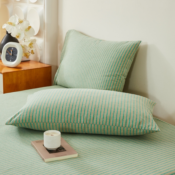 91家纺网 家纺一手货源 找家纺 九沐良品 2025新款全棉色织水洗棉四件套 维克多绿