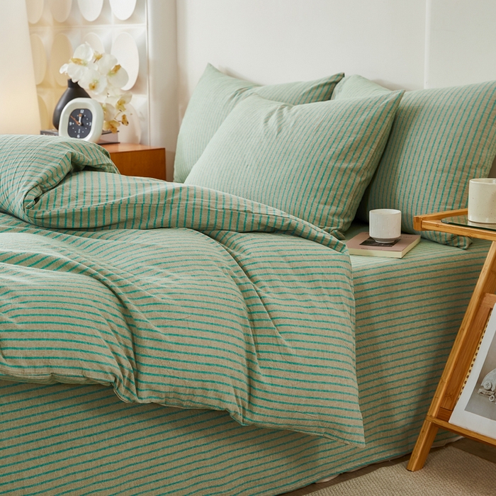 91家纺网 家纺一手货源 找家纺 九沐良品 2025新款全棉色织水洗棉四件套 维克多绿