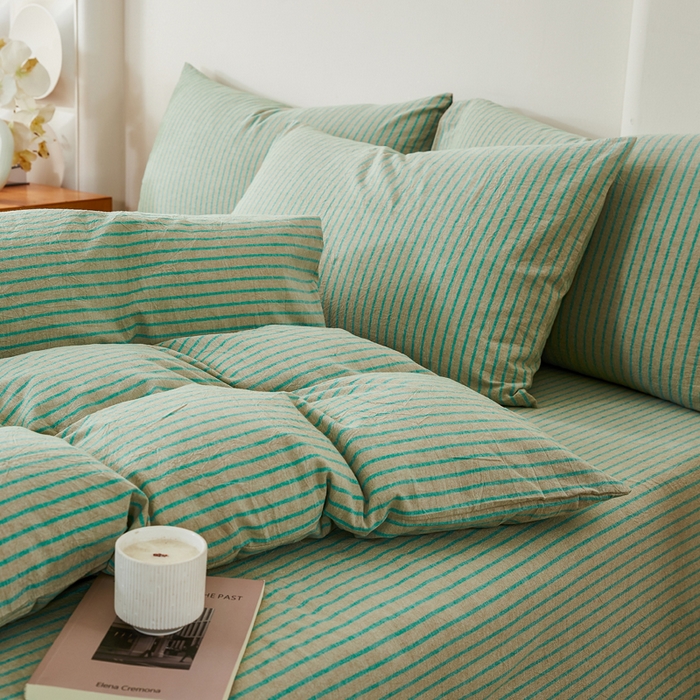 91家纺网 家纺一手货源 找家纺 九沐良品 2025新款全棉色织水洗棉四件套 维克多绿