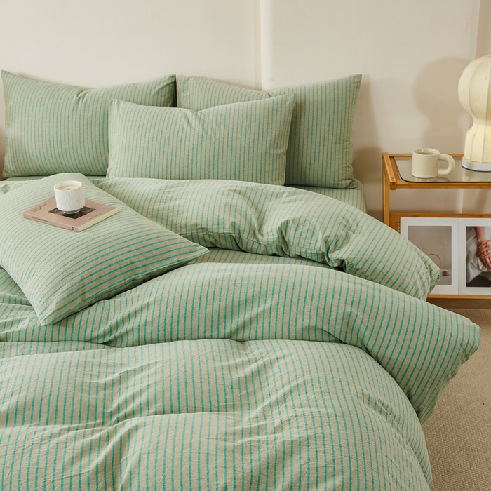 91家纺网 家纺一手货源 找家纺 九沐良品 2025新款全棉色织水洗棉四件套 维克多绿