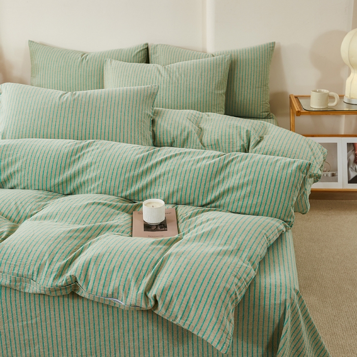 91家纺网 家纺一手货源 找家纺 九沐良品 2025新款全棉色织水洗棉四件套 维克多绿