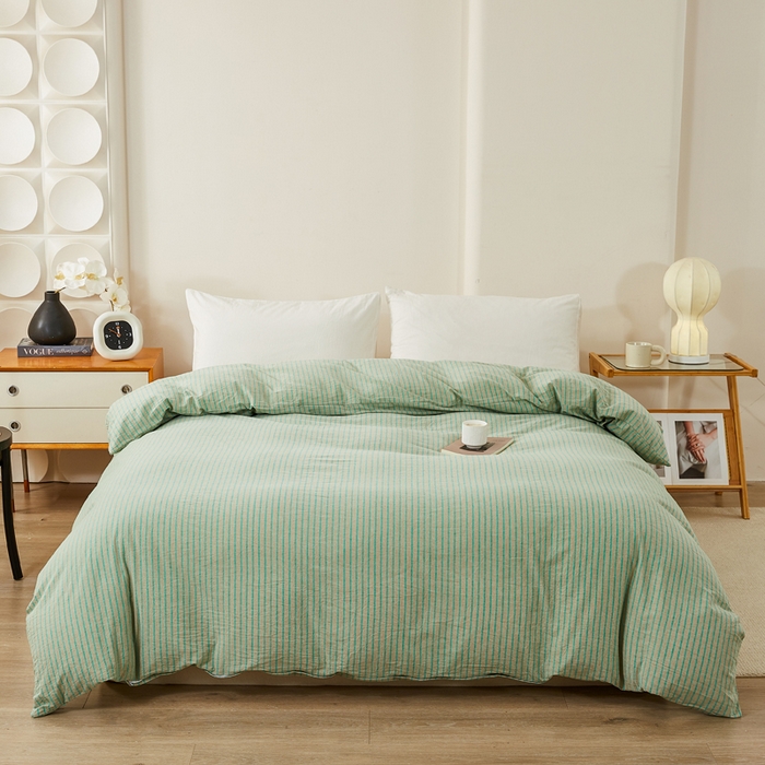 91家纺网 家纺一手货源 找家纺 九沐良品 2025新款全棉色织水洗棉四件套 维克多绿