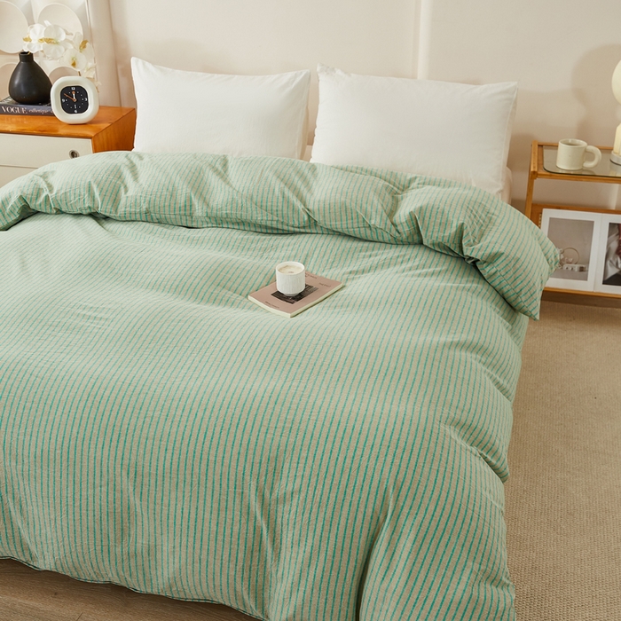 91家纺网 家纺一手货源 找家纺 九沐良品 2025新款全棉色织水洗棉四件套 维克多绿